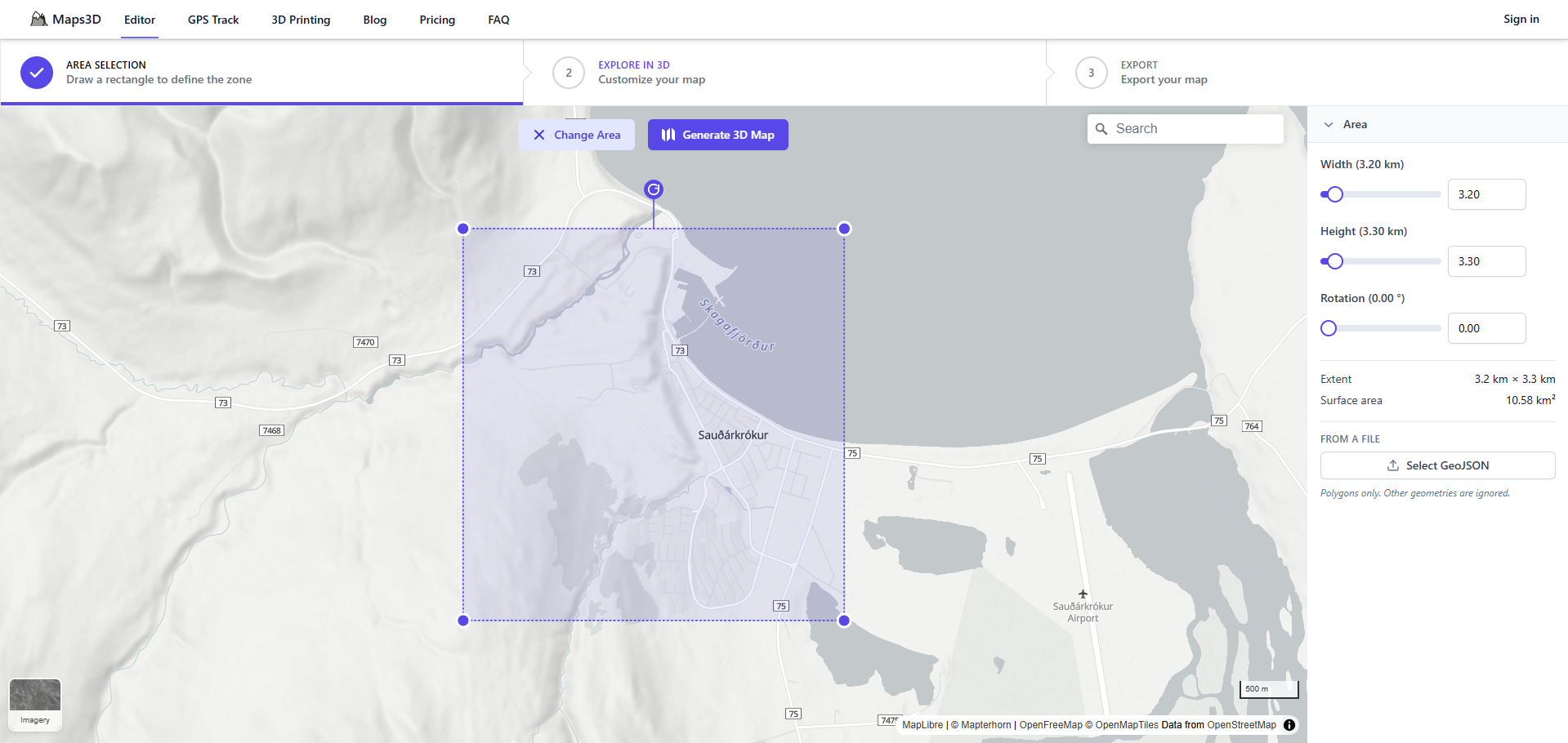 Maps3d.io interface